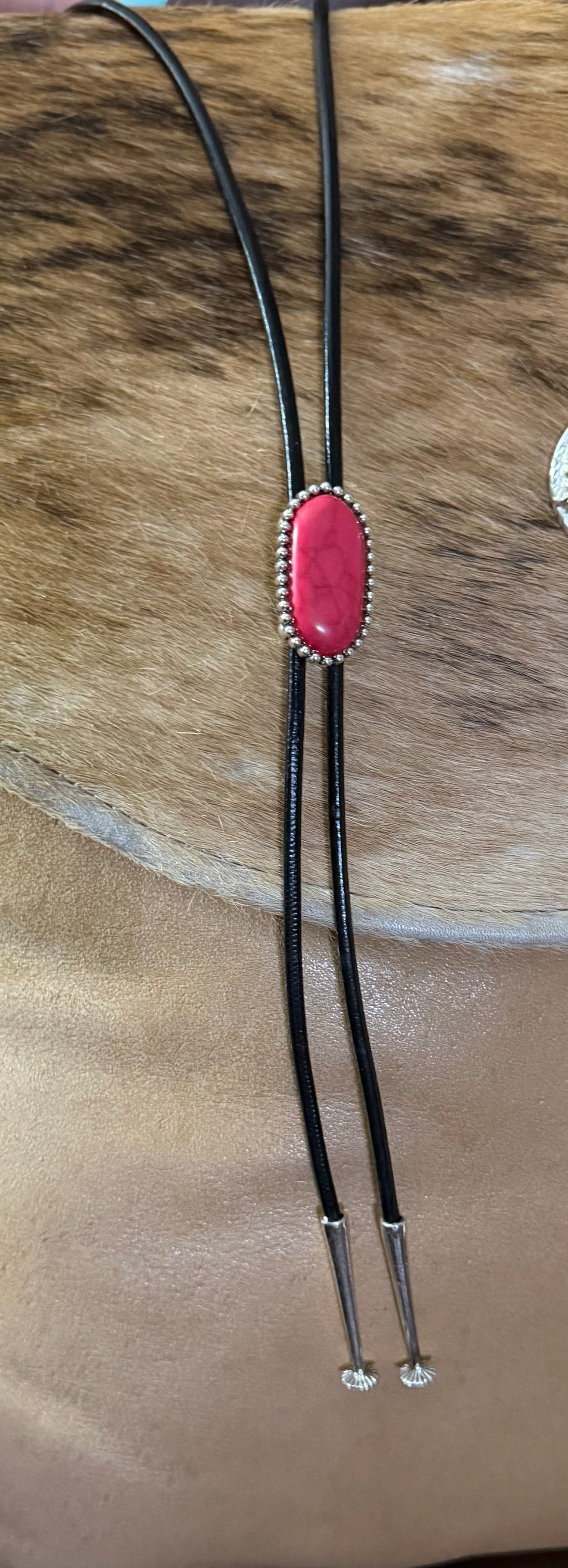 Fuchsia Pink Turquoise Ribbon Bolo Necklace