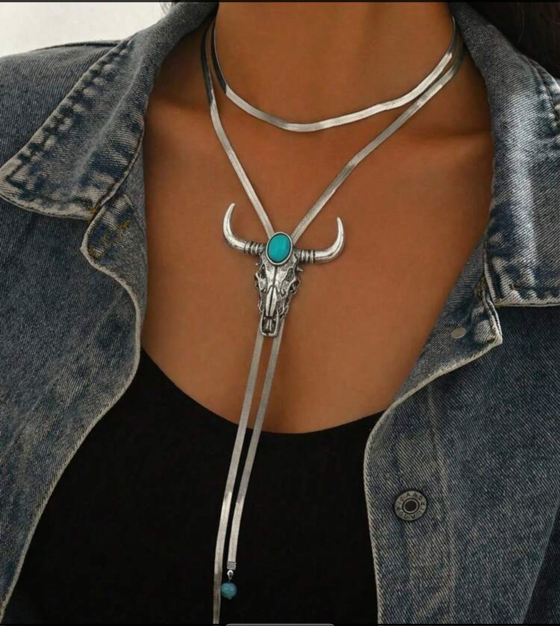 Retro Boho Skull Layered Chain Bolo Necklace