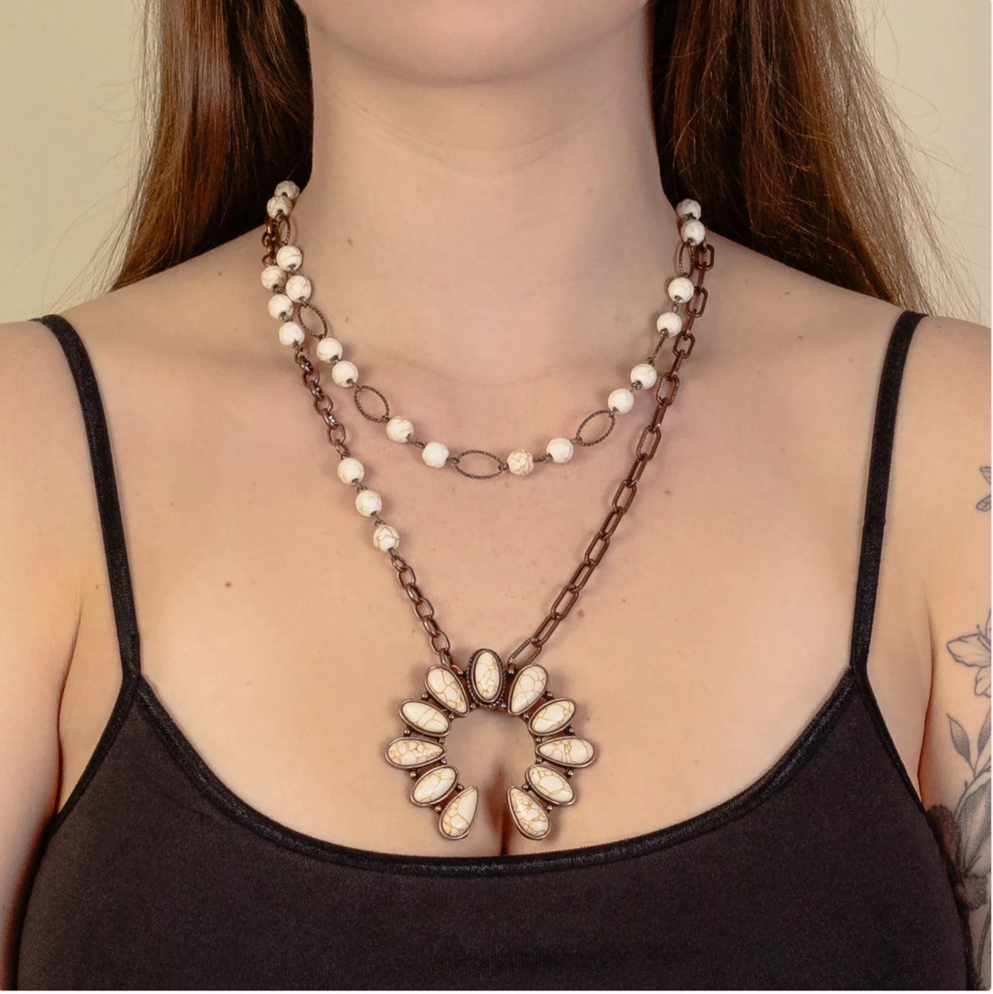 Medium Ivory and Copper Squash blossom Necklace