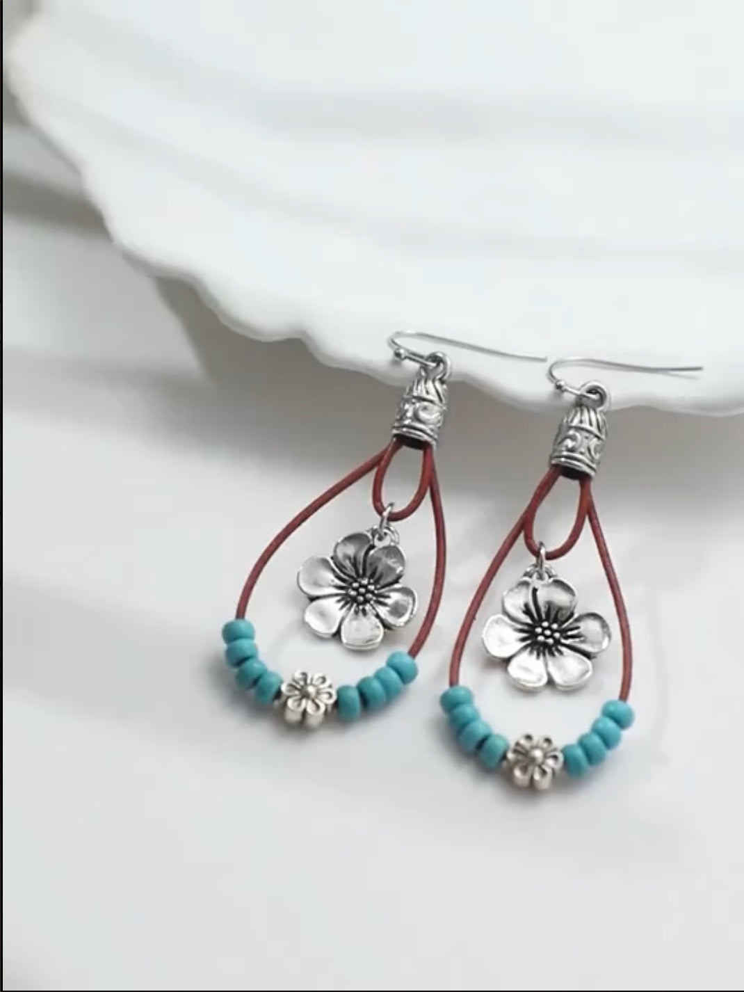 Bohemian Style Plum Blossom Turquoise Bead Dangle Earrings