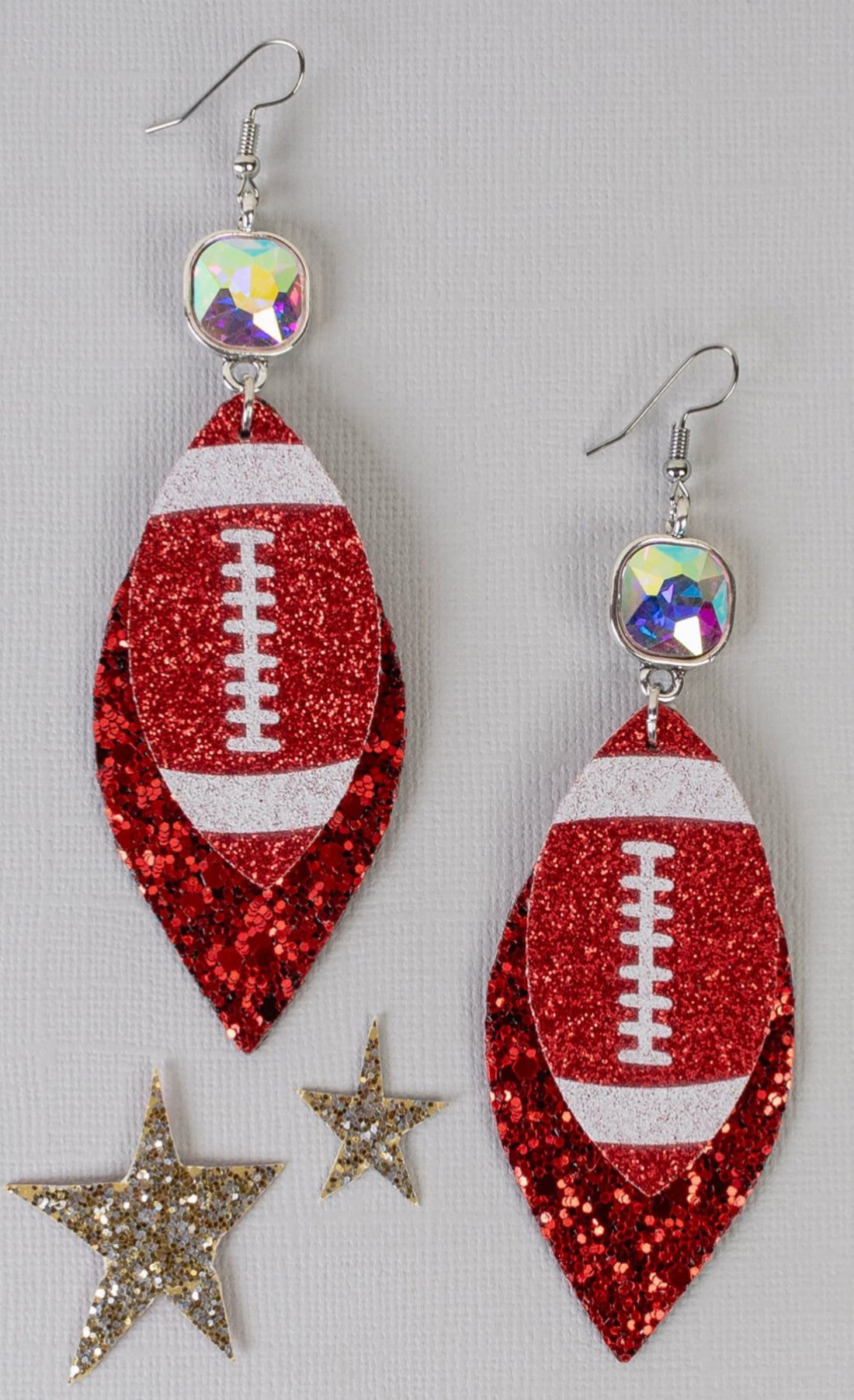 Football Earrings With Glitter and Crystal Accents