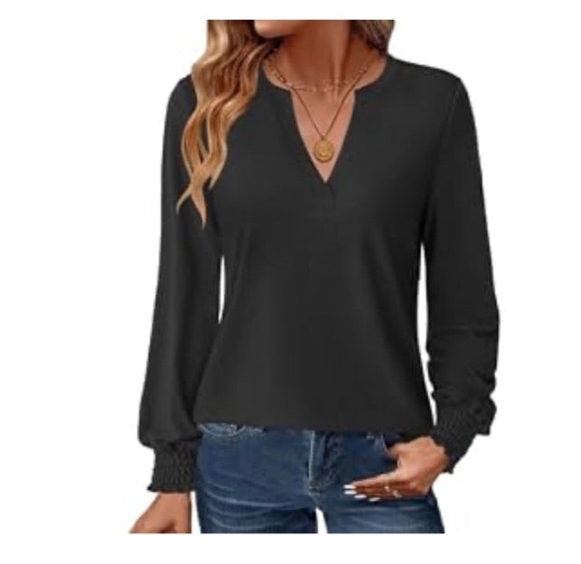 Casual Long Sleeve Smocked Cuff Top
