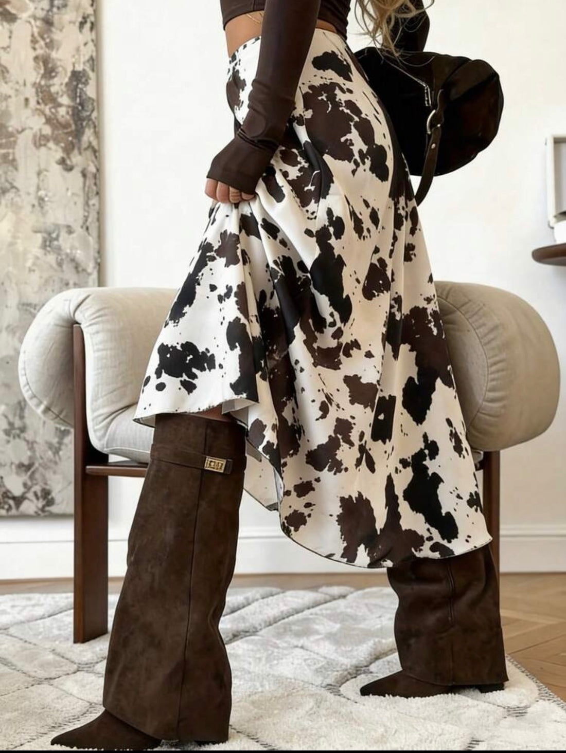 Elegant European Style Cow Print Skirt