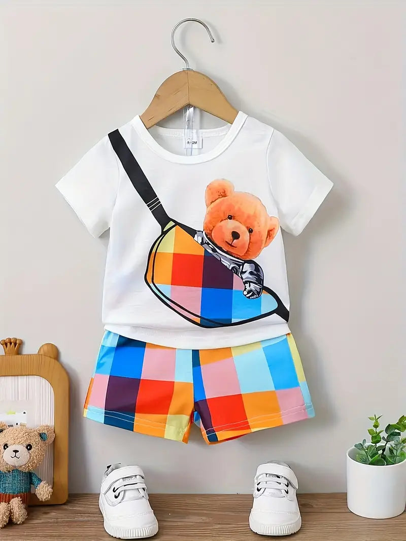 Color Patch Bear Fanny Pack Short Set