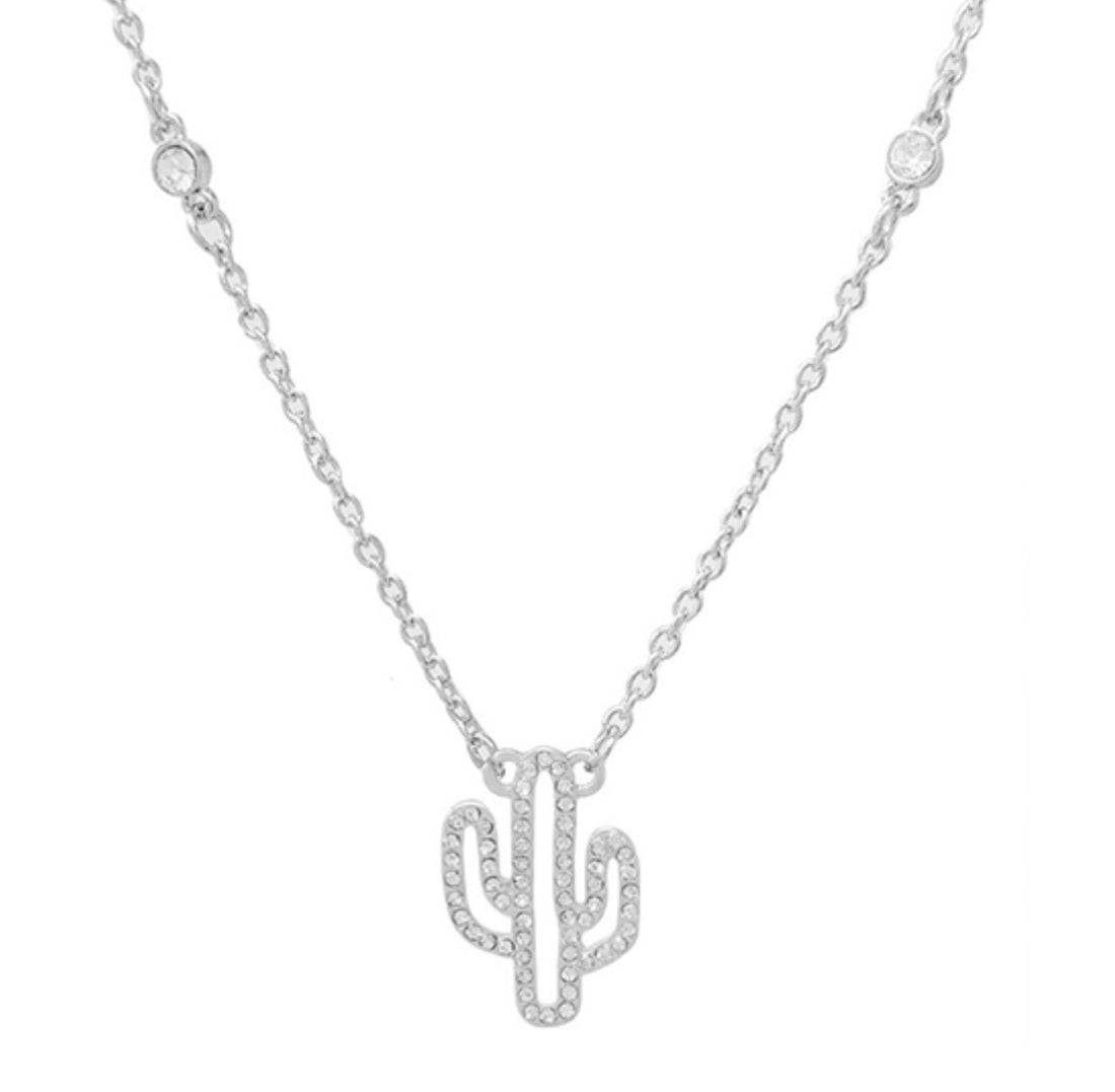 Cubic Zirconia Studded Cactus Necklace