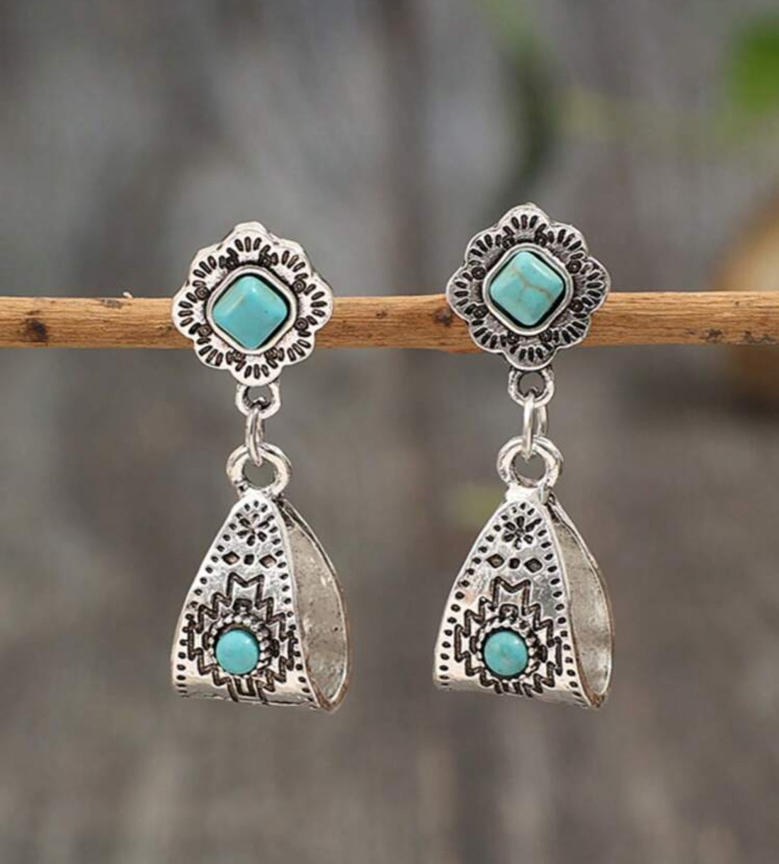 Vintage Boho Western Aztec Pattern Dangle Earrings