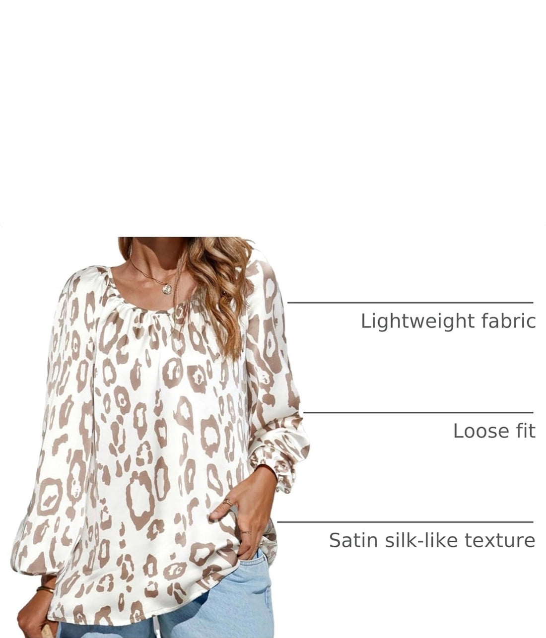 Zenloner V-Neck Satin Leopard Fall Top