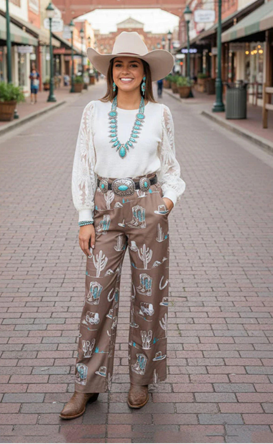 Cowboy Cactus Wide Leg Pants