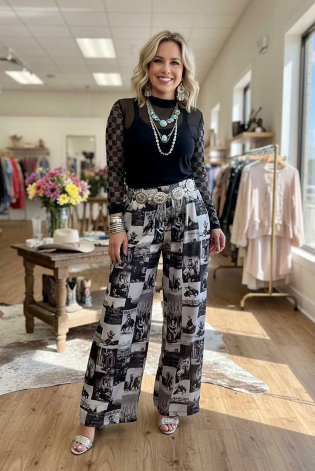 Western Cowboy Patchwork Wide Leg Boutique Pants