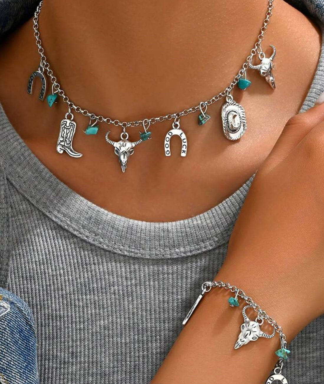 2pc.Western Charm Necklace and Bracelet Set