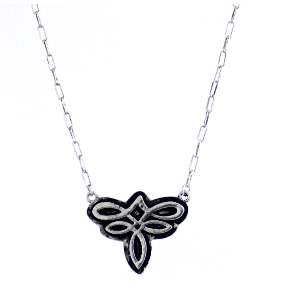 Burnished Silver Whipstitch Design Pendant on Link Chain