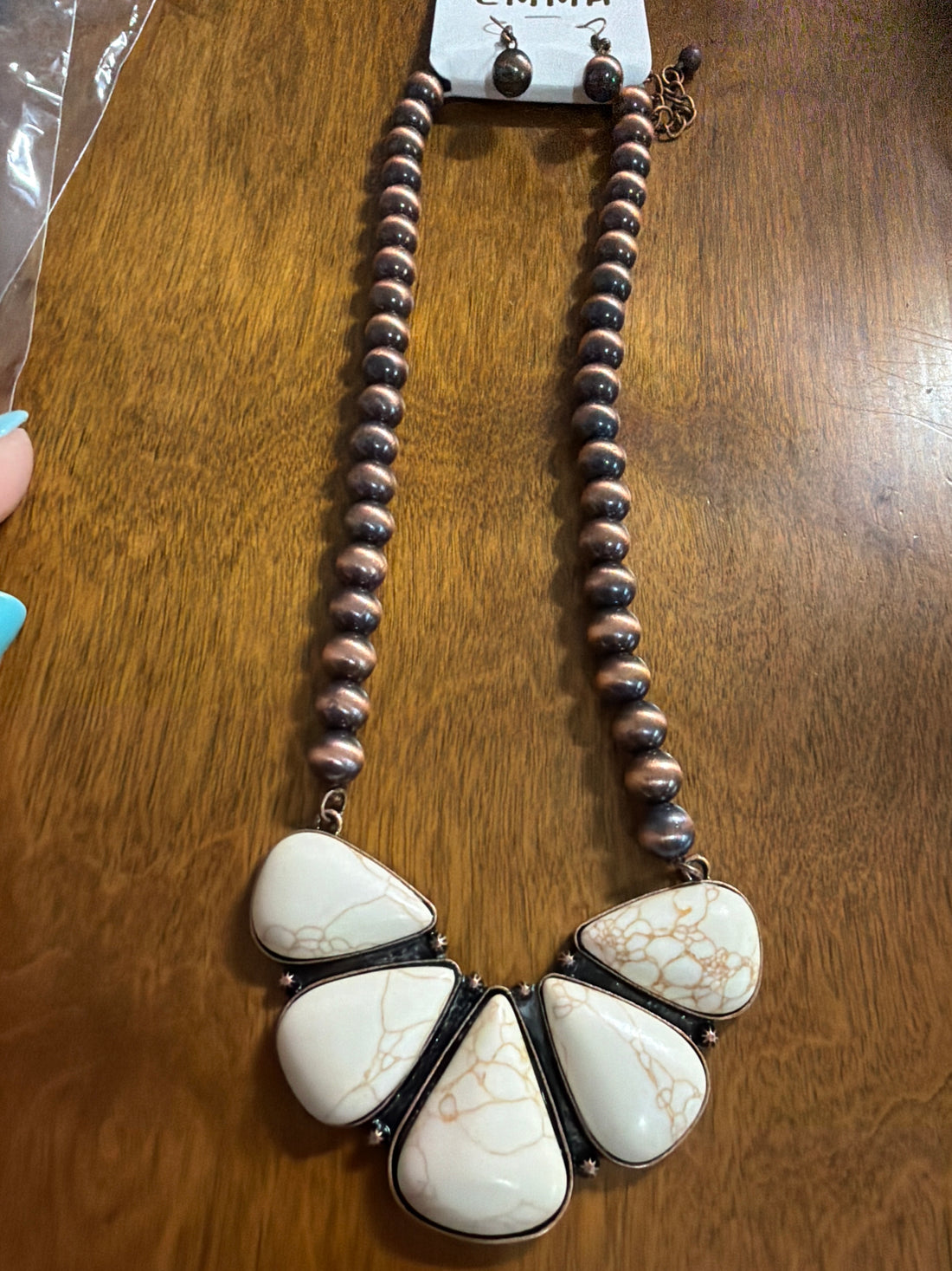 Copper and Ivory White Squash Blossom with Matching Earrings