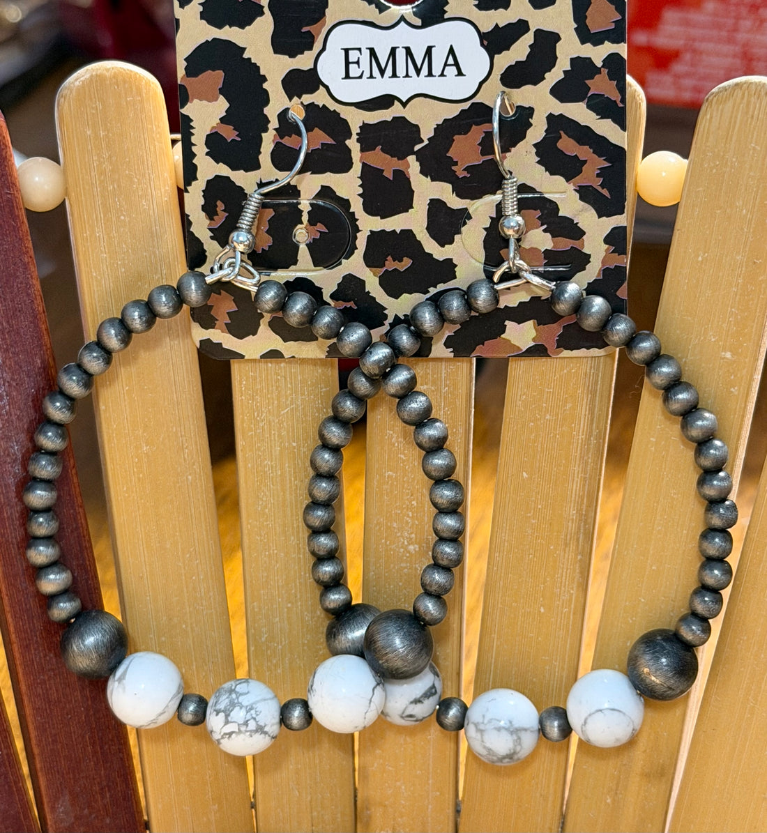 White Hematite Beaded Hoop Earrings