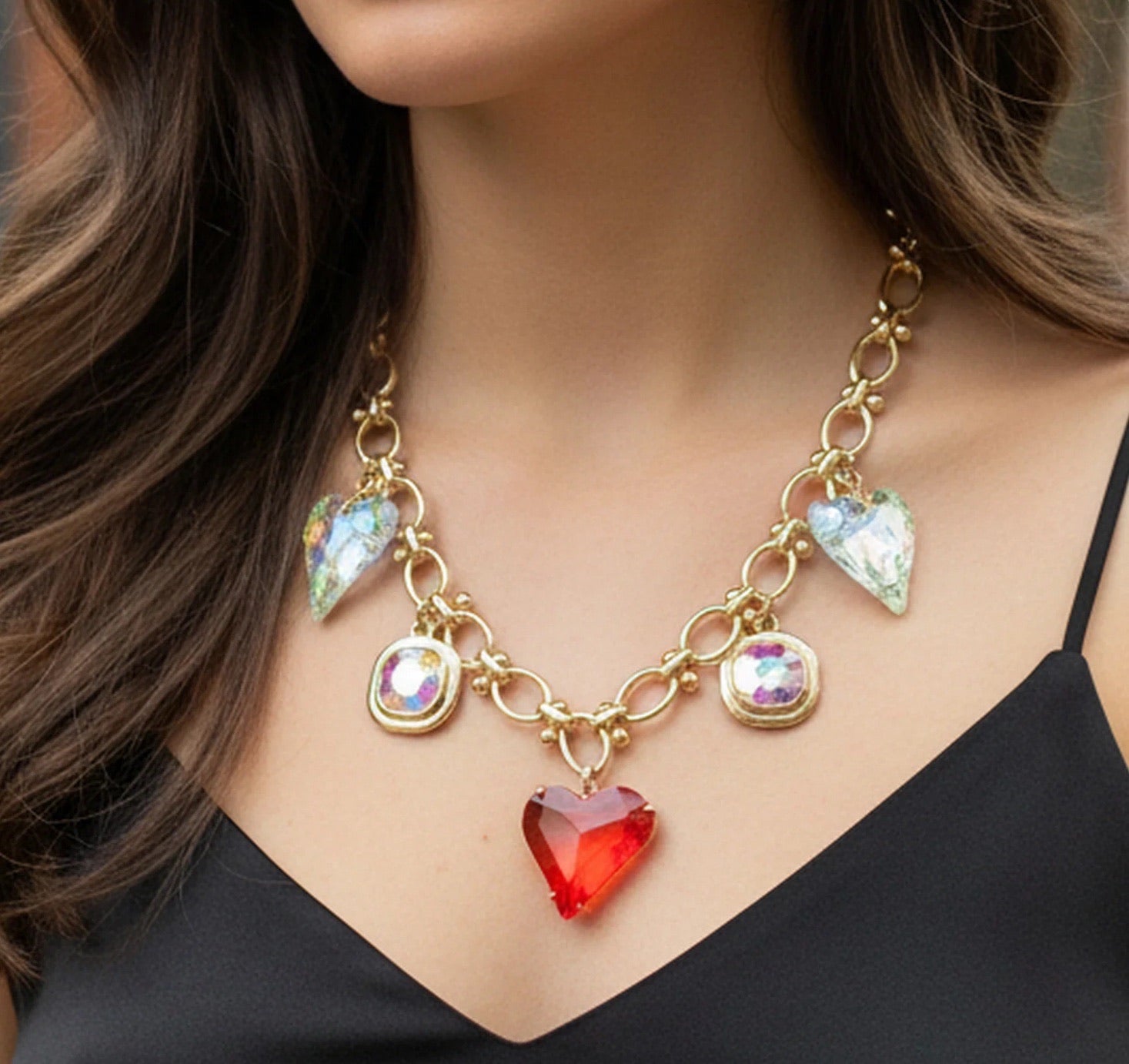 Iridescent Heart Charm Necklace