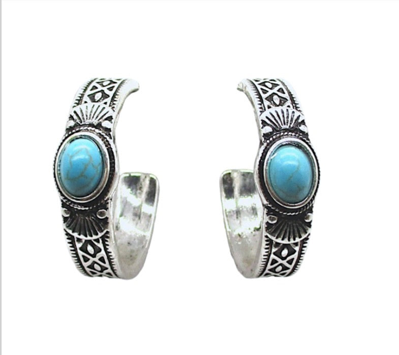 Aztec Style Turquoise Hoop Earrings