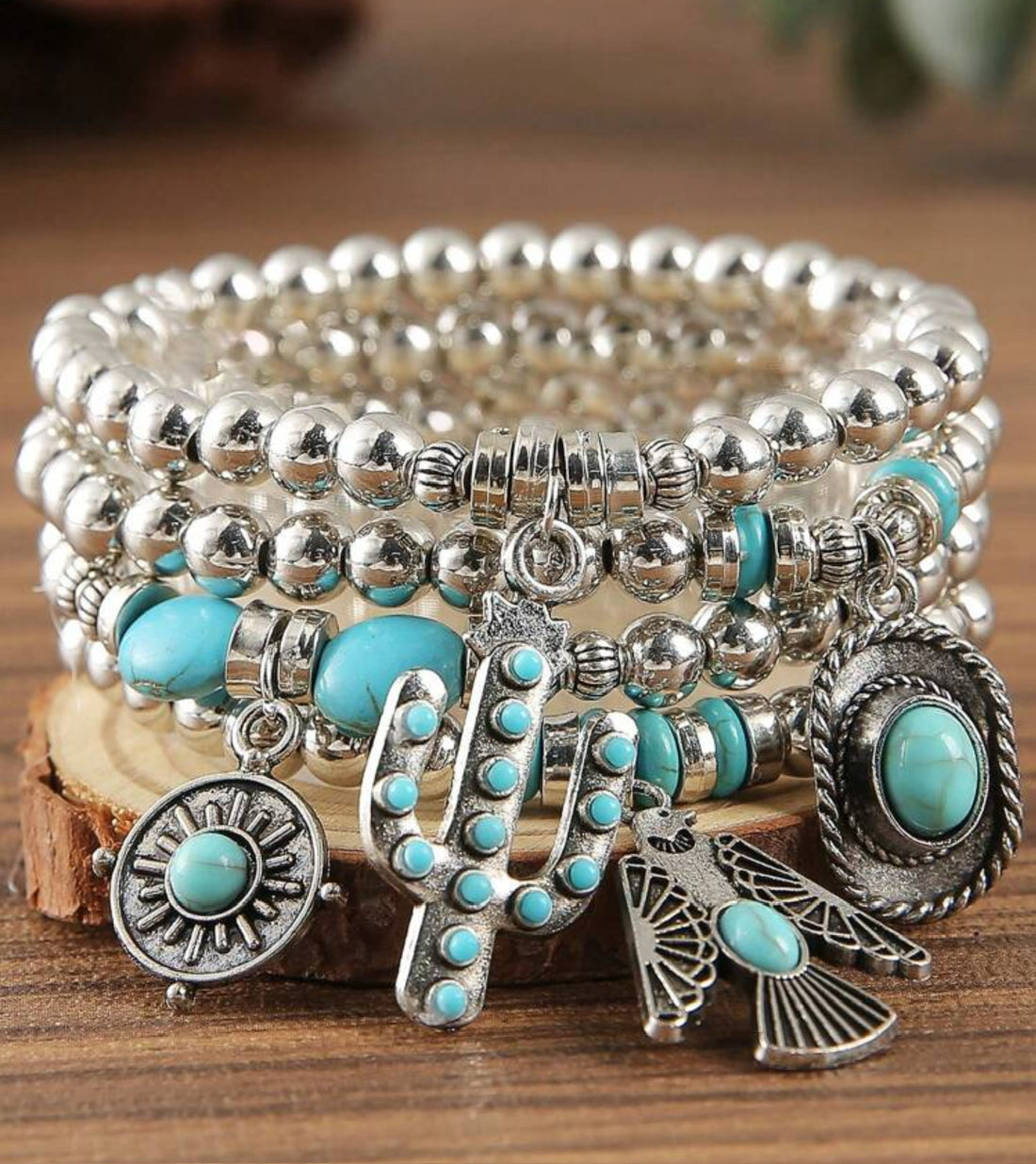 4pc. Elastic Stackable Beaded Bracelets