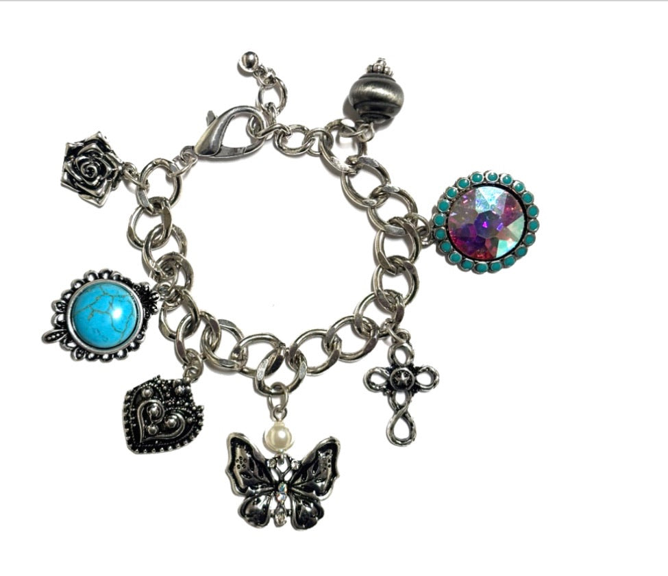 Rhinestone Butterfly Charm Bracelet