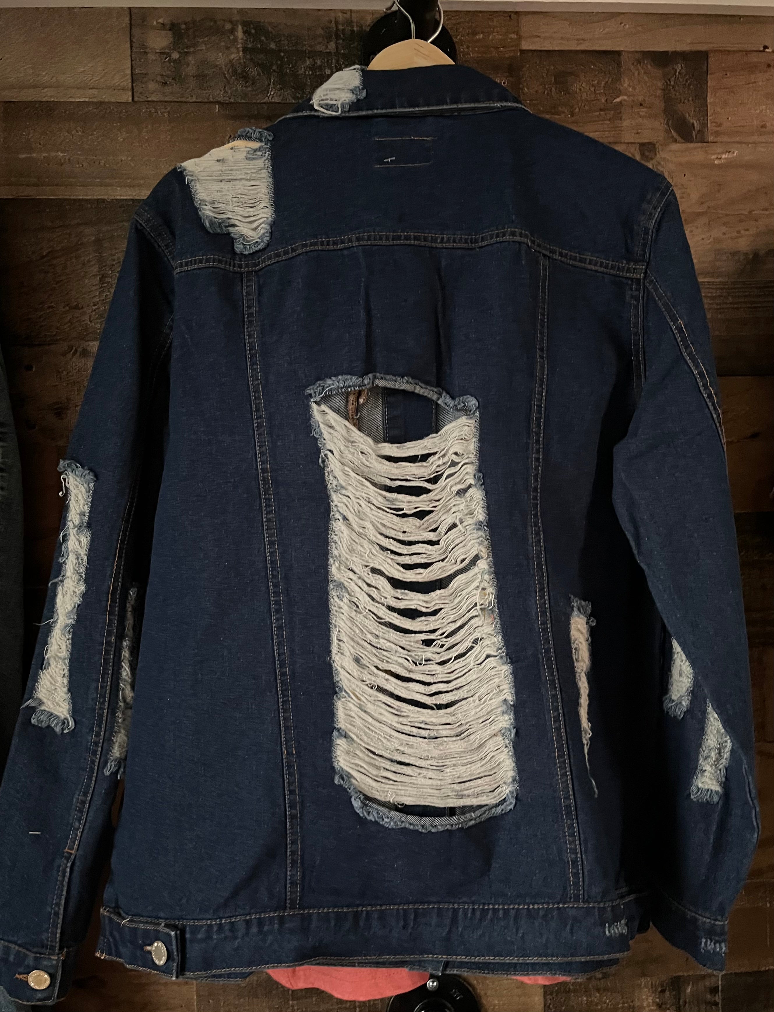 Dark Wash Denim Distressed Jean Jacket