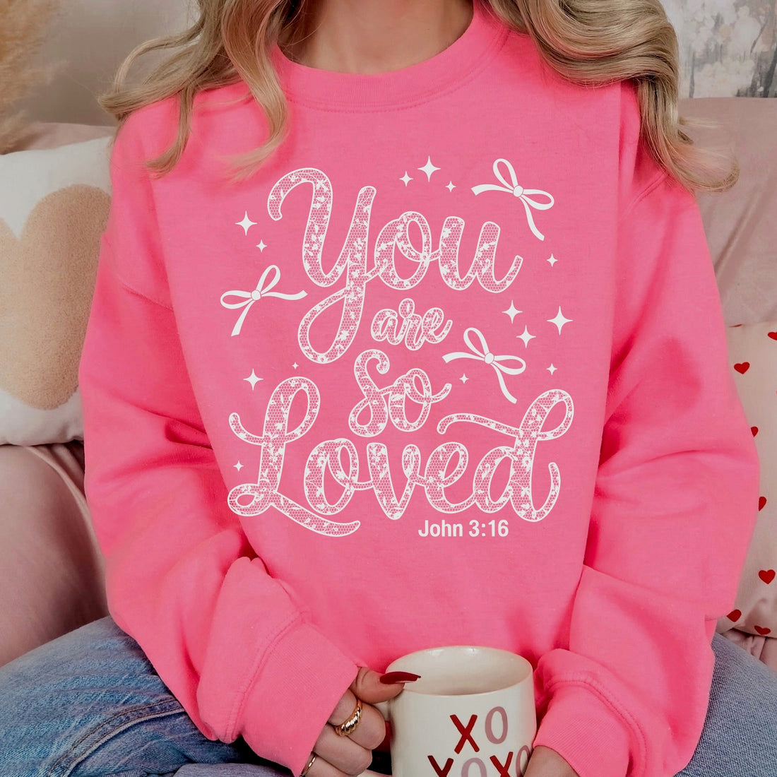 You Are So Loved Hot Pink Graphic Sweater