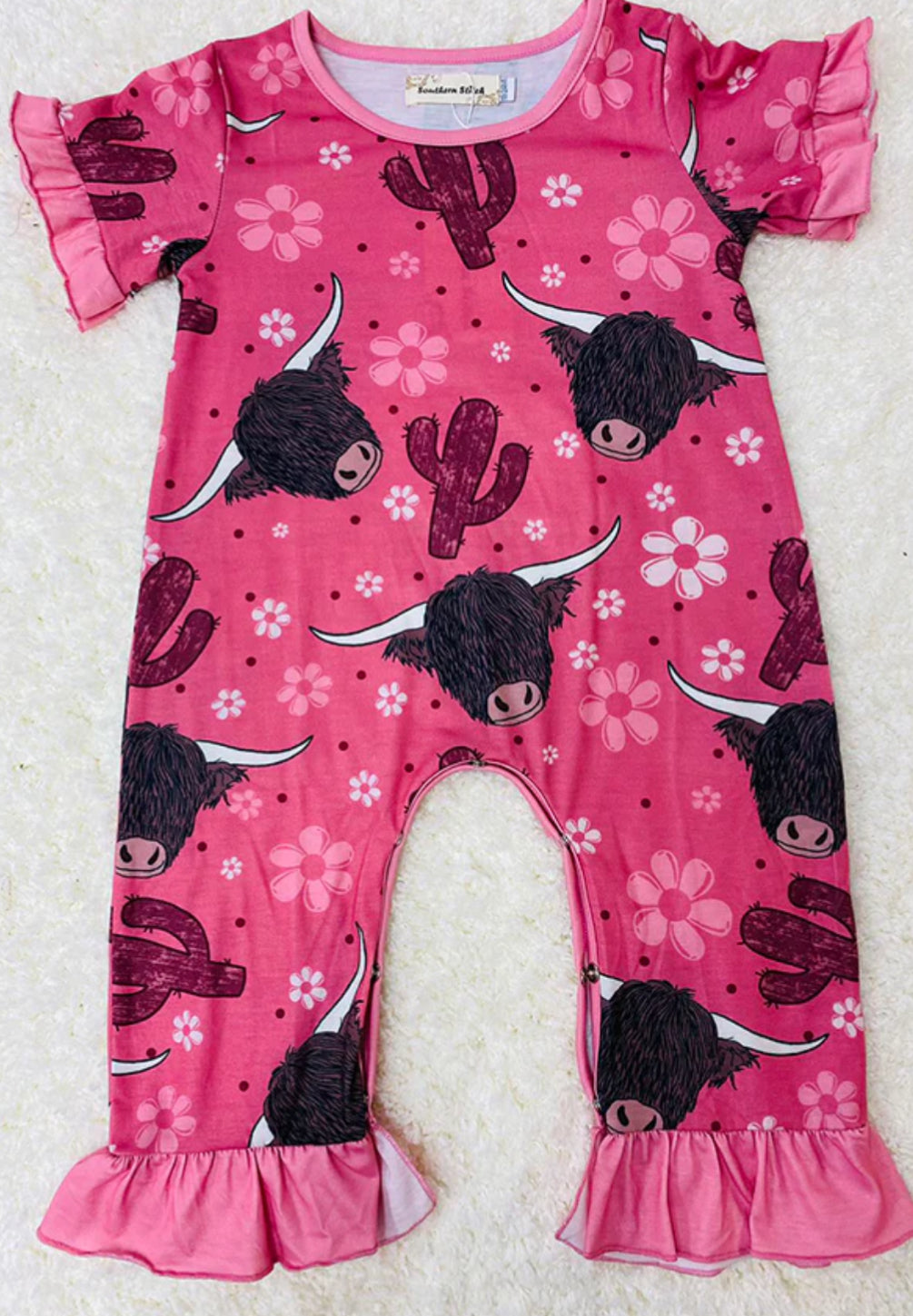 Cactus & Highland Cow Print Short Sleeve Baby Romper