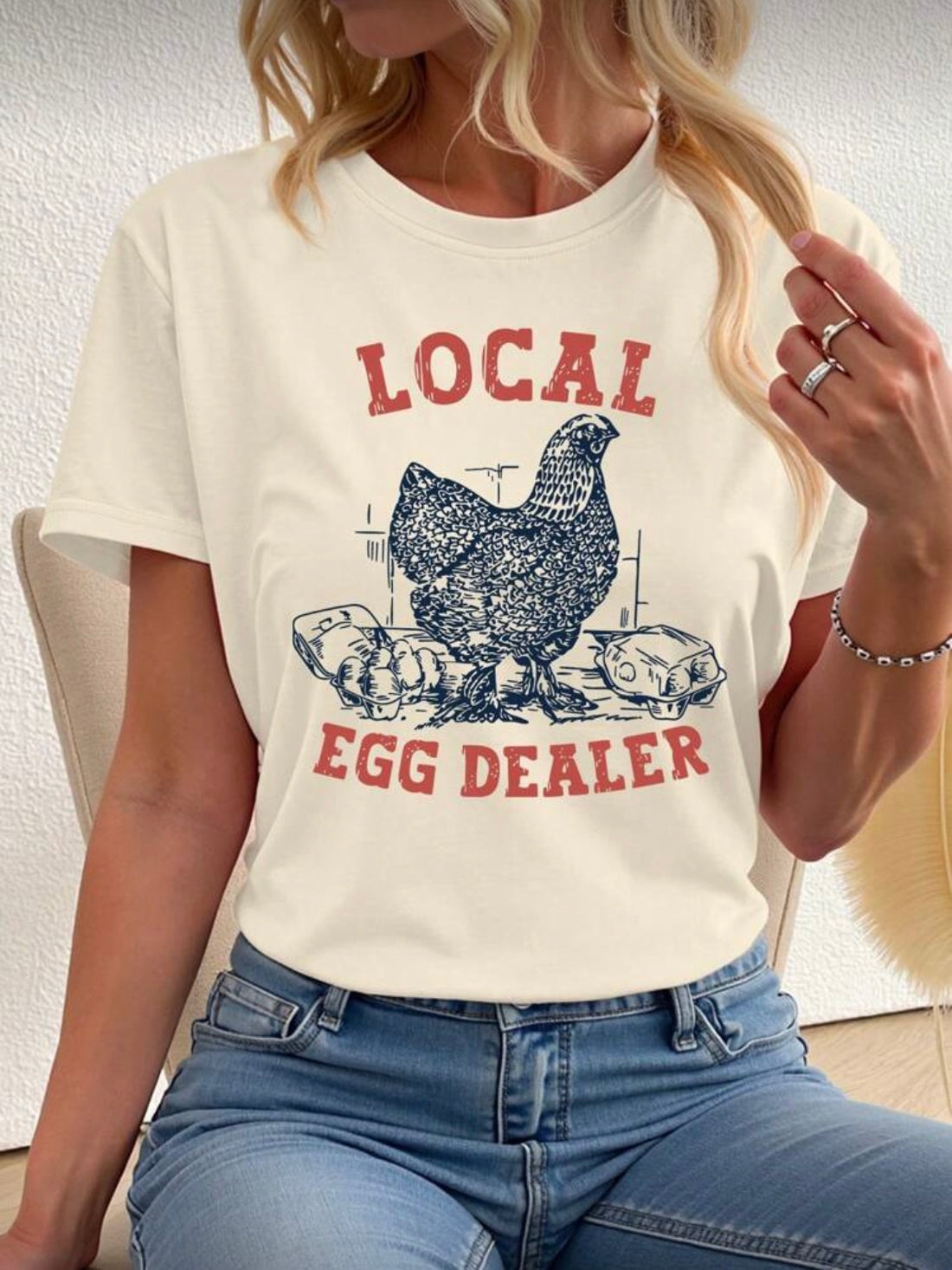 Women’s Summer Chicken English Print Graphic Tee