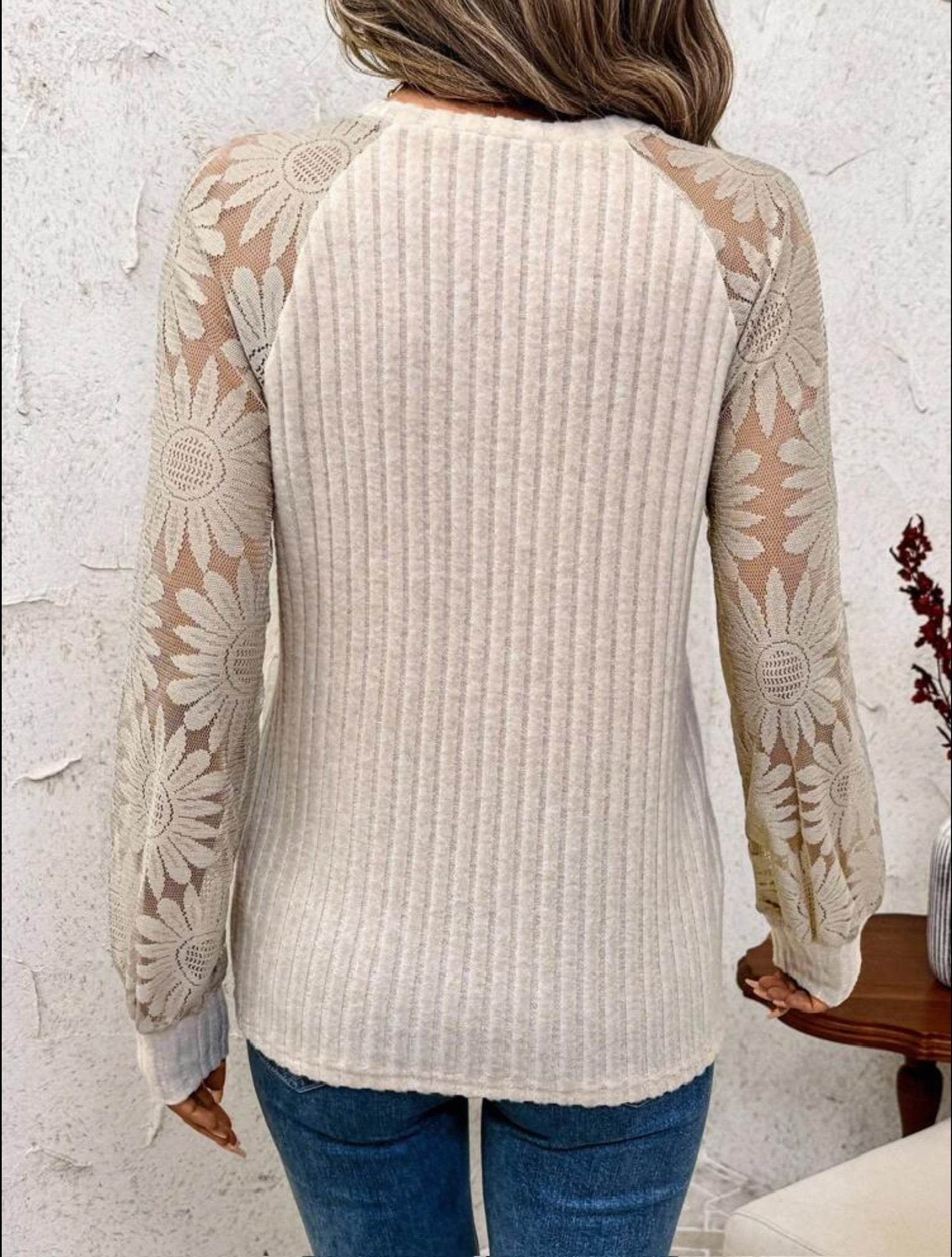 Fluffy Patchwork Sunflower Lace Long sleeve Top