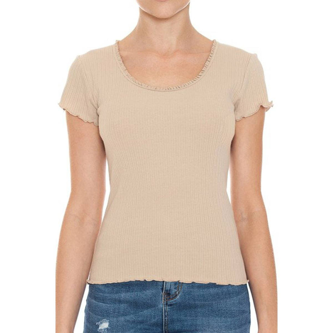 Lettuce Lace Trimmed Scoop Neck Short Sleeve Top