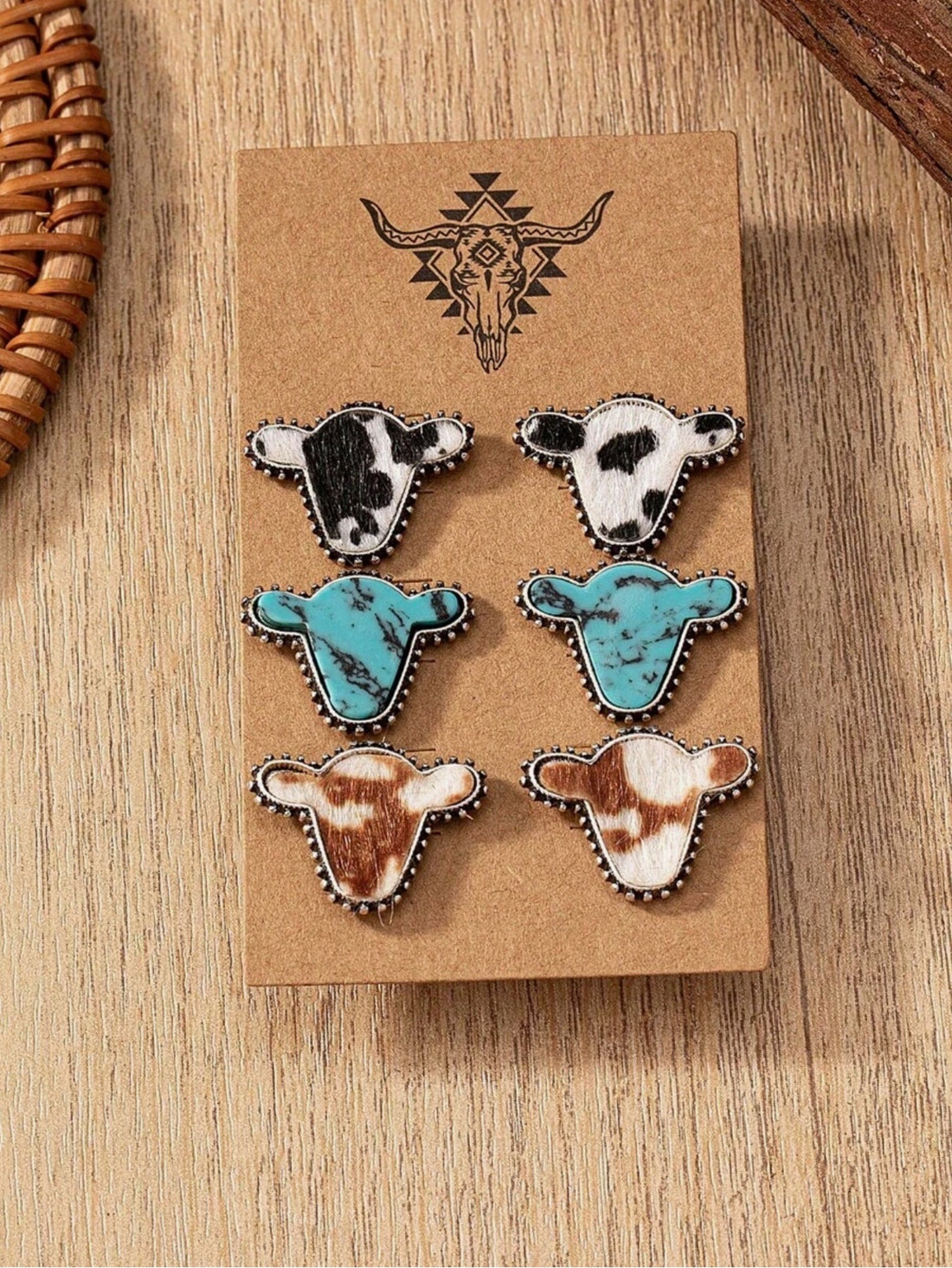 3 Pc. Cow Head Stud Earrings