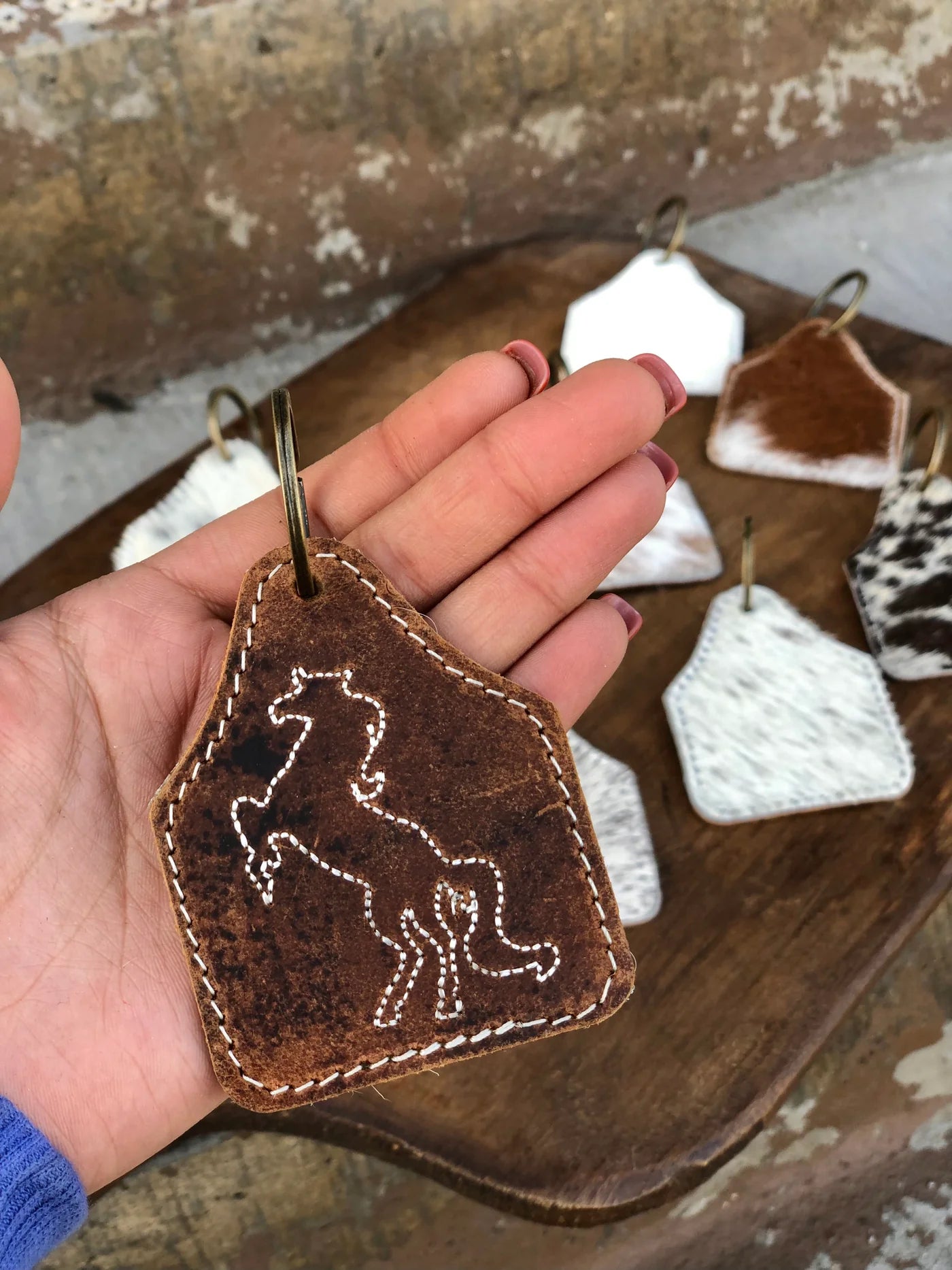 Rustic Leather & Cowhide Keychain