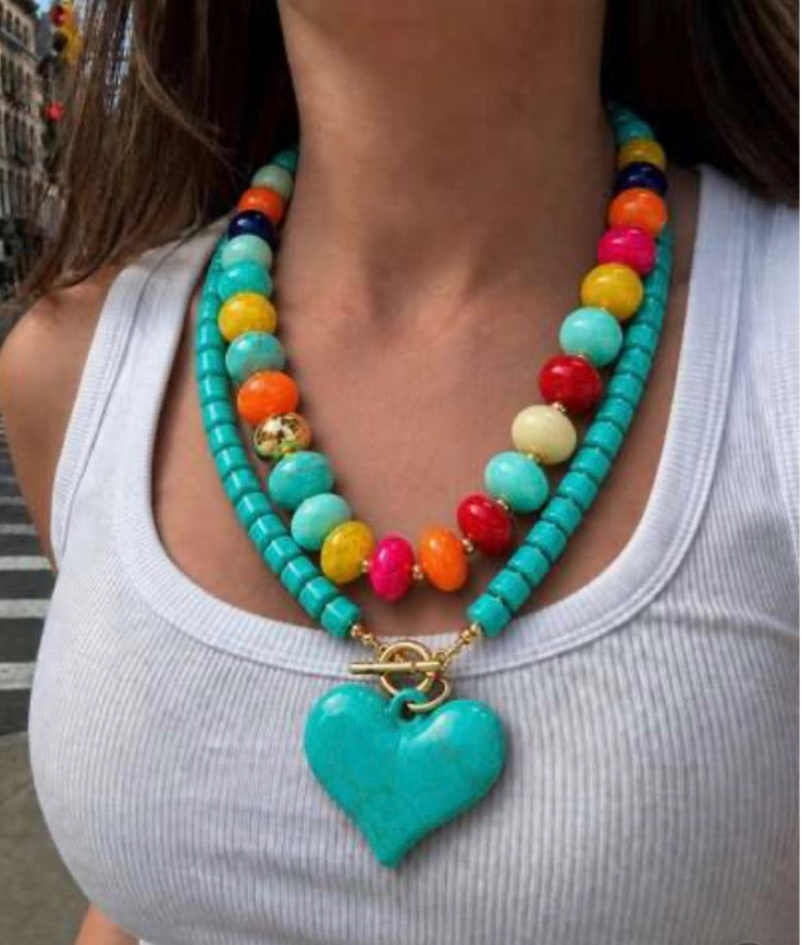 2pc. Fashion Exaggerated Bead and Heart Necklace Set