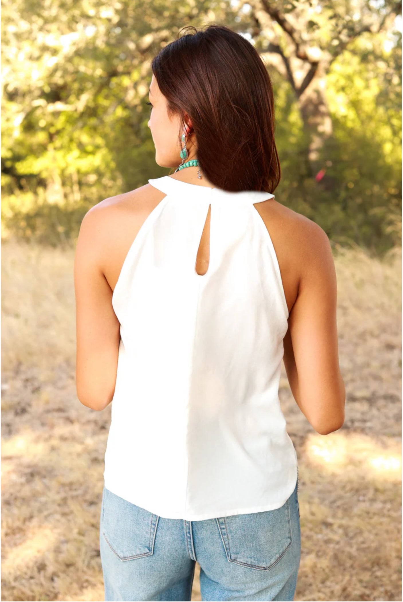 Simply Perfect White Top with Rhinestone Fringe