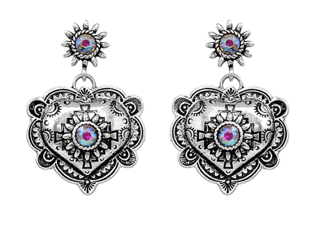 Burnished Silver Iridescent Dangle Earrings