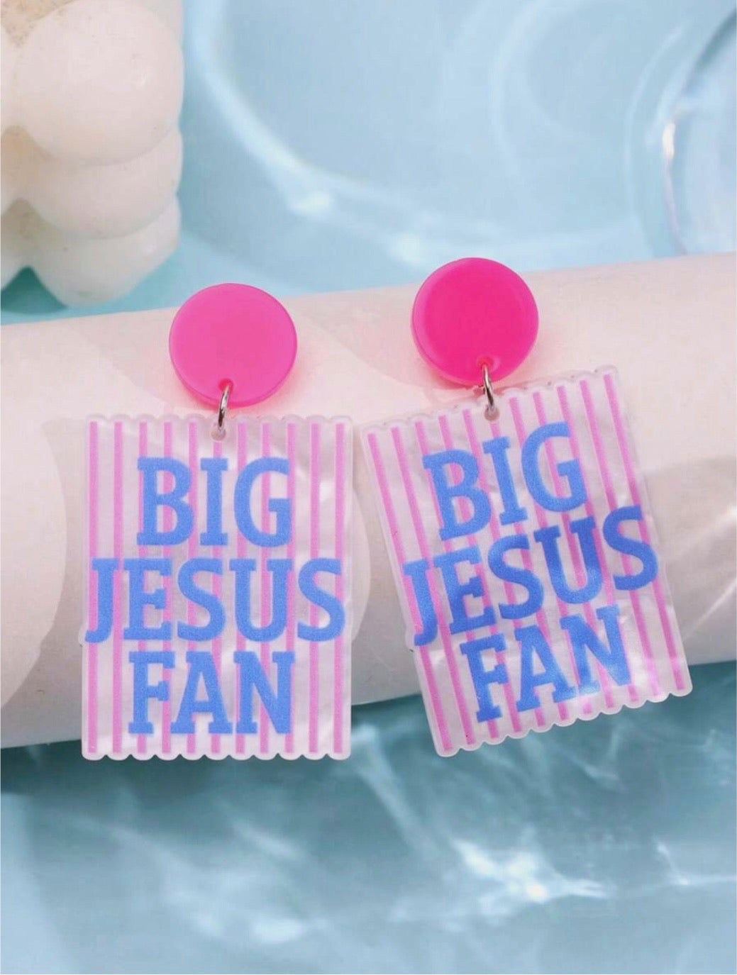 Big Jesus Fan Acrylic Earrings