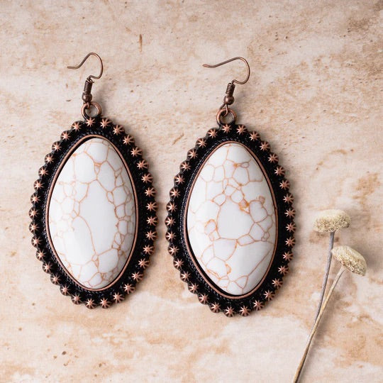 Copper & Ivory Hematite Stone Dangle Earrings