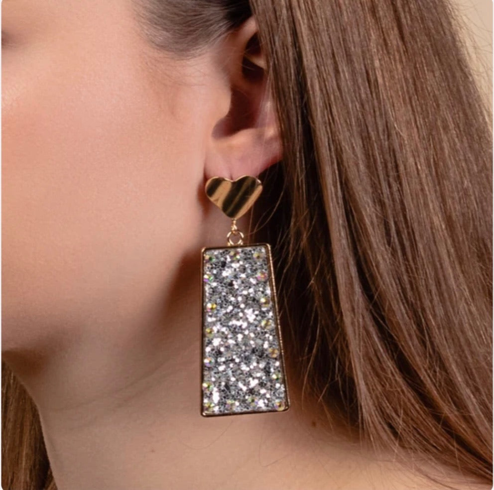 Rectangle Glitter Dangle Earrings