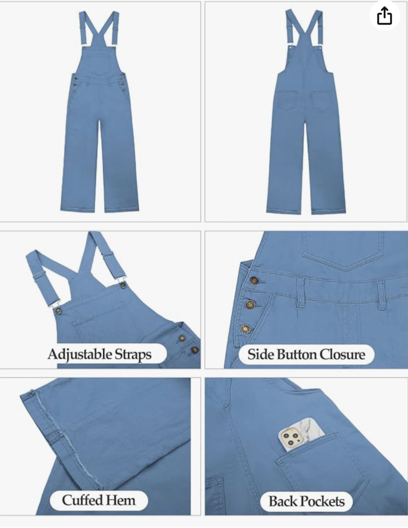 Loose Fit Denim Blue Overalls