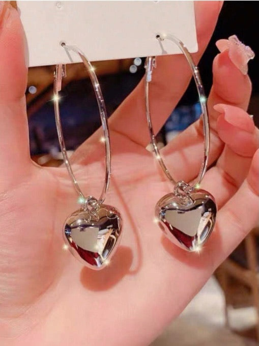 Exaggerated Heart Pendant Hoop Earrings
