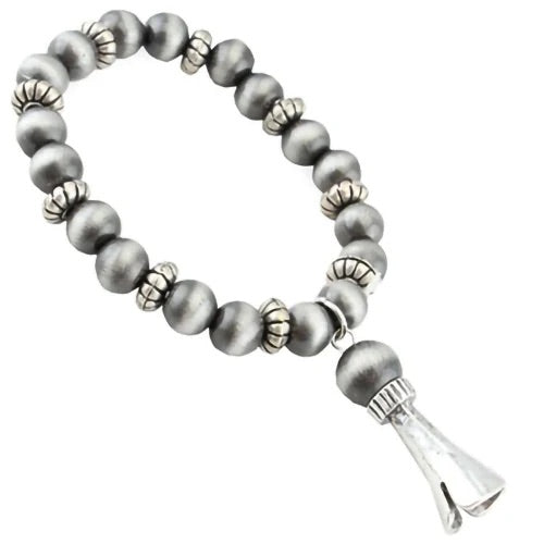 Silver and Copper Tassel Stretch Bracelet