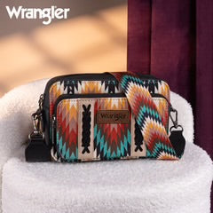 Wrangler Southwestern Pattern Dual Sided Print Crossbody Purse with Wallet Compartment