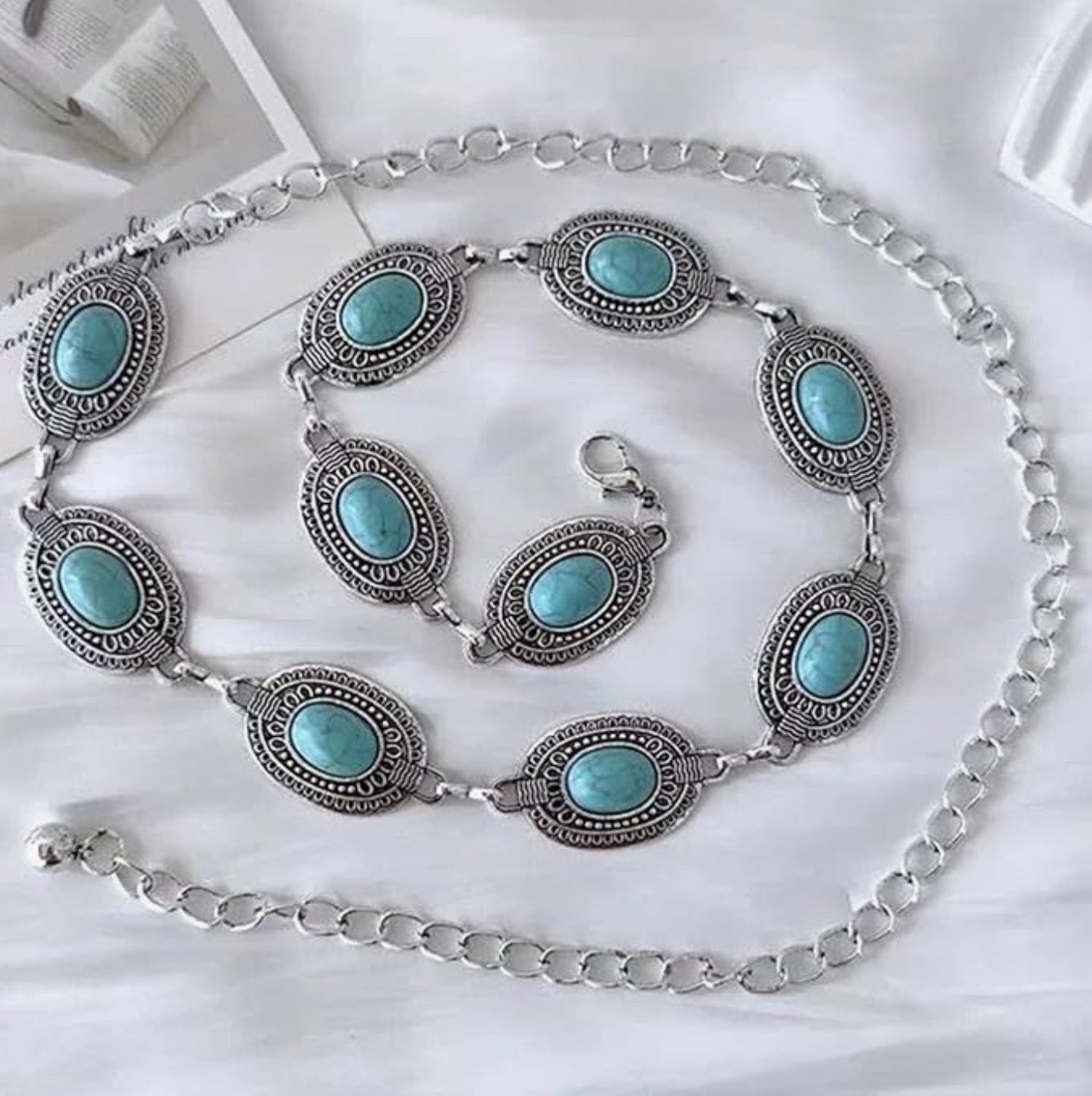 Turquoise Oval Concho Chain Belt