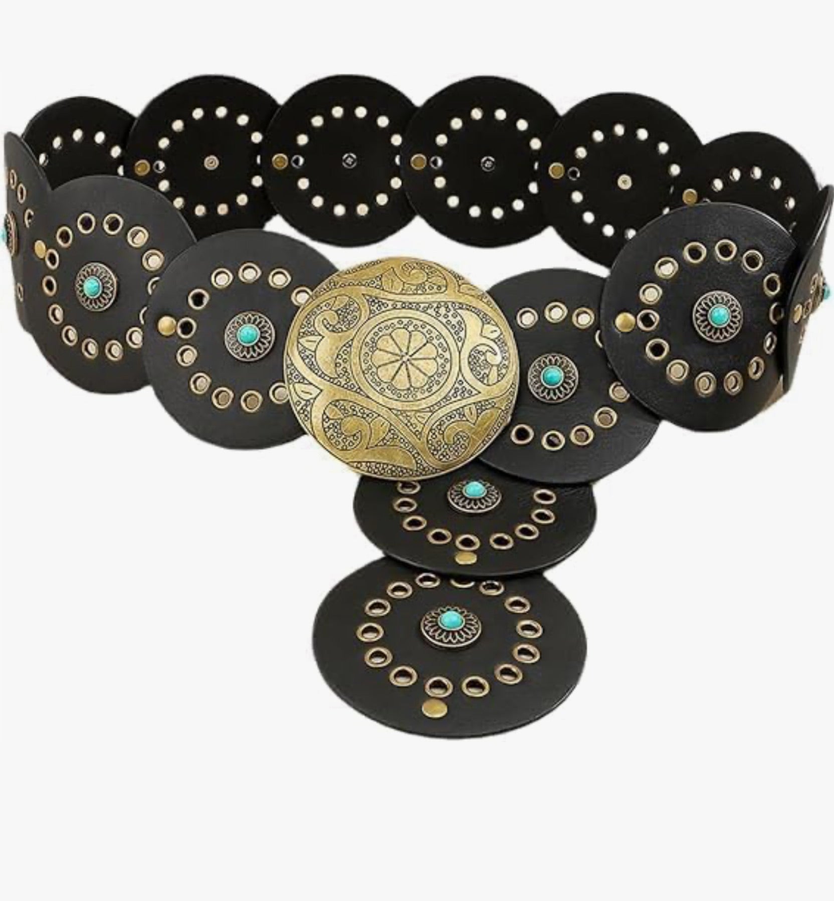 Brown & Black Turquoise Leather Boho Concho Belt