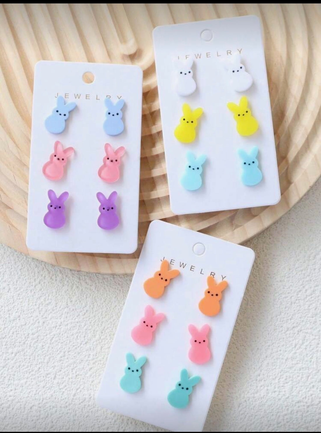 Six Piece Color Acrylic Easter Bunny Stud Earrings
