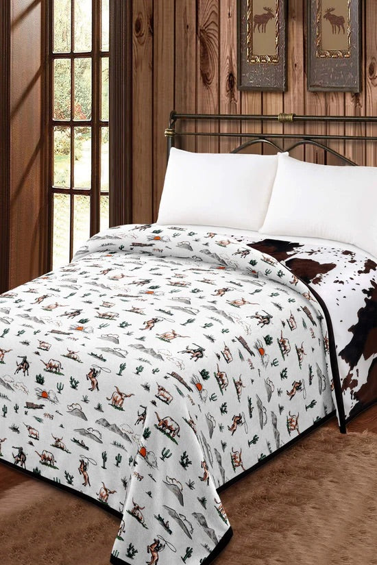 WHITE RODEO - COWPRINT MIA REVERSIBLE 2 DESIGN BLANKET