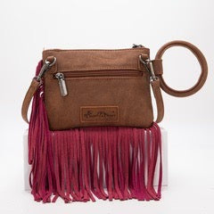 Montana West Pink Aztec Print Fringe Ring Handle Wristlet Clutch
