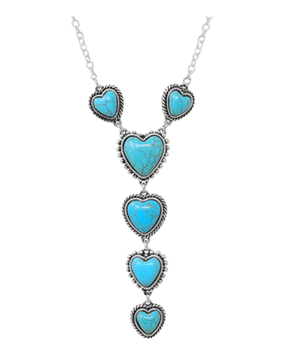 Burnished Silver Turquoise Heart Y Necklace