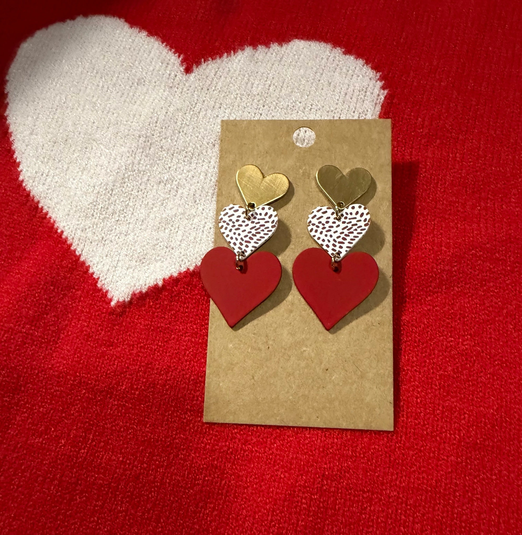 Triple Color Heart Drop Earrings