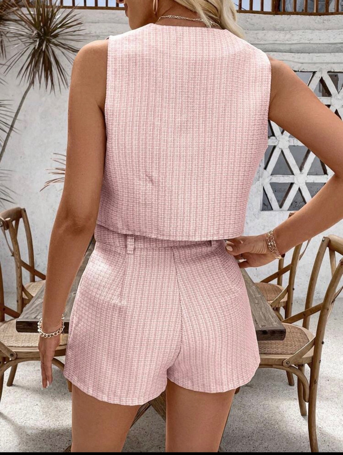 Summer Plaid Single Breasted Vest and Short Set