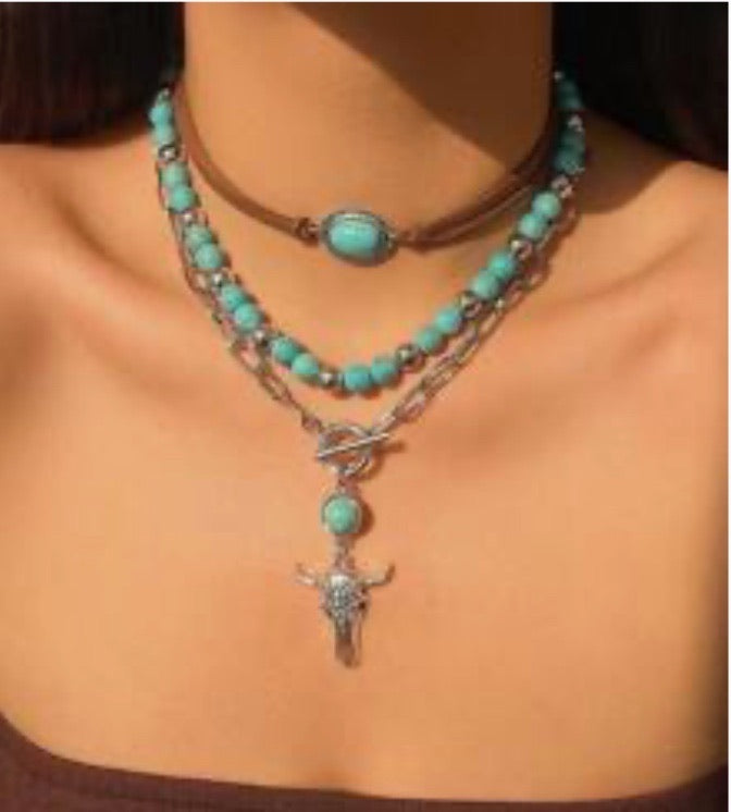 3 Piece Vintage Western Cowboy Bohemian Alloy Bull Skull