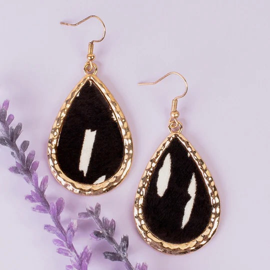 Hair On Teardrop Earrings with Beads