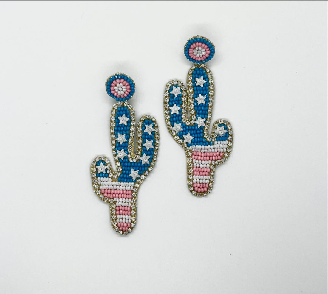 Beaded Cactus American Dangle Earrings